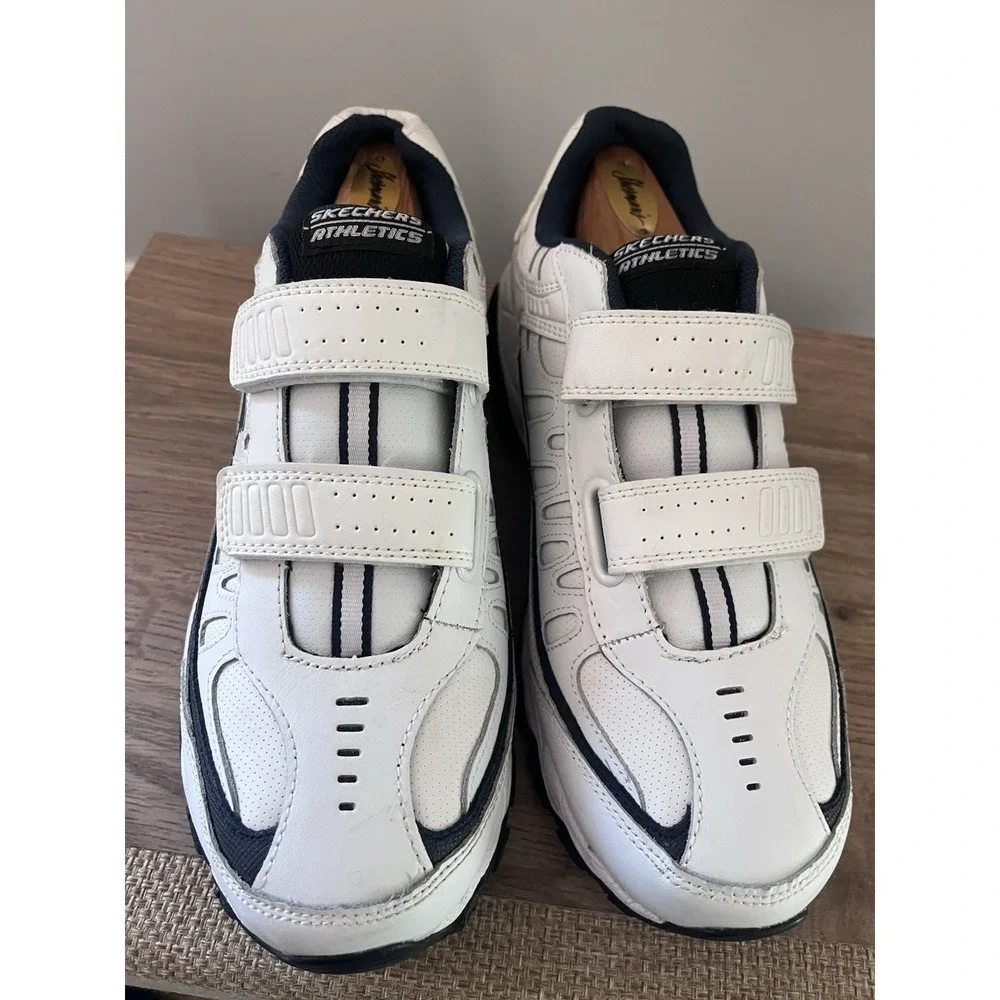 Skechers Mens After Burn Memory Shoes Sneakers Size 9 White & Navy Blue